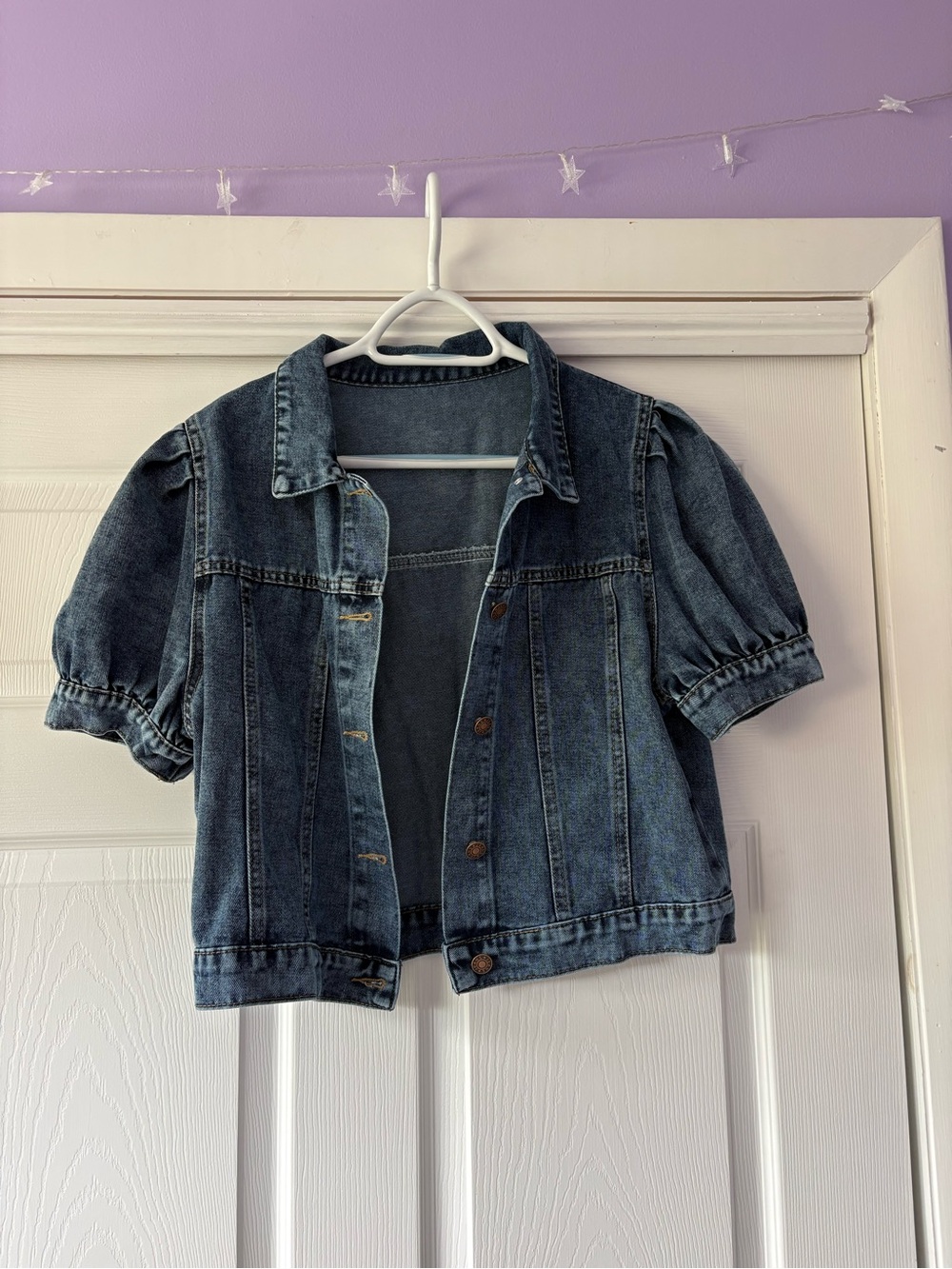 Denim Jacket with Short Puff Sleeves
